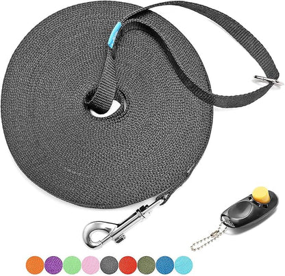 BAAPET 15/20/30/50/100 ft Long Dog Training Leash with Clickers for Small, Medium and Large Dogs or Cats (30 Feet, Black)