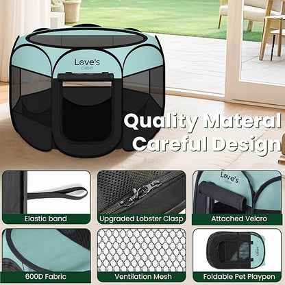Love's cabin Pet Puppy Dog Playpen, Small Dog Tent Crates Cage Indoor/Outdoor, Portable Playpen for Cat, Foldable Pop Up Dog Kennel Playpen with Carring Case, Removable Zipper Top, Green