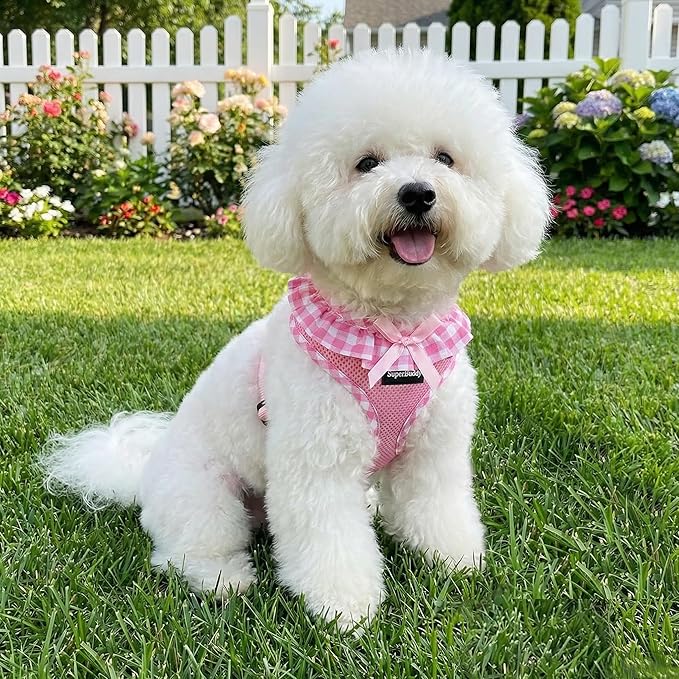 SuperBuddy Upgraded Soft Mesh Dog Harness, Super Breathable Lightweight Pet Harnesses for Puppy Dogs Outdoor Walking, Pink Dog Harness -Medium