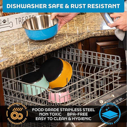 Master Pet Supply Stainless Steel Dog Bowls Set of 2 (128 Oz Each) with Non-Slip Rubber Base - Pistachio - Basic Dog Food Bowl Water & Food Bowls for Small Medium Large Dogs & Cats, Metal Dish