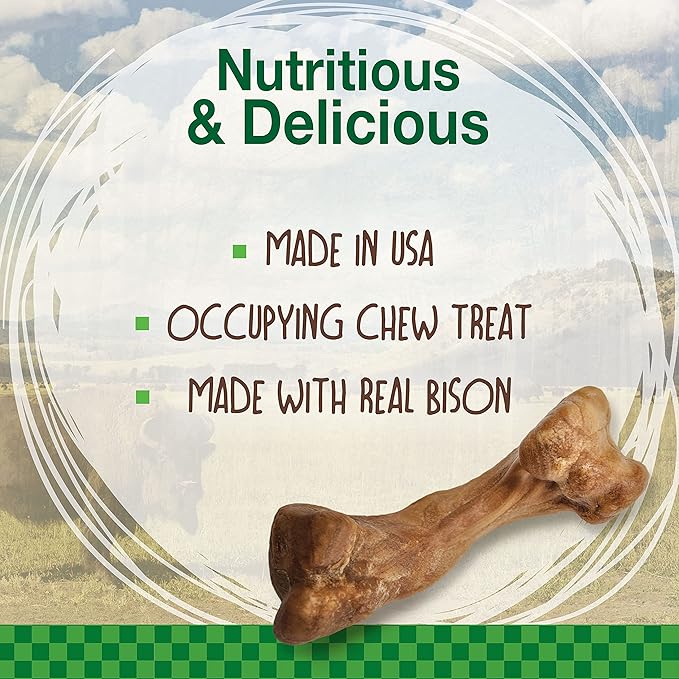 Nylabone Healthy Edibles WILD Natural Dog Chews, Long Lasting Bones for Dogs, Bison Flavor Dog Treats, Medium (2 Count)