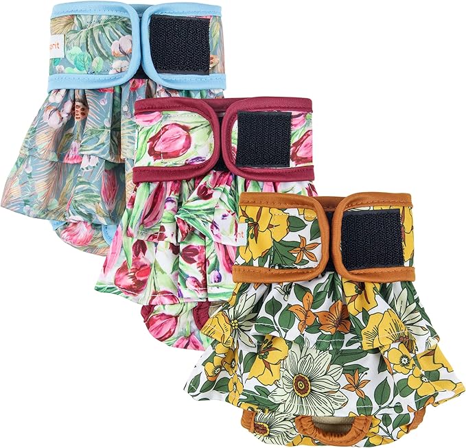 Langsprit Washable Female Dog Diapers (3 Pack) - Reusable Dog Diapers for Female Dogs - Highly Absorbent Dog Dresses for Dogs in Period,Heat or Excitable Urination(Medium)