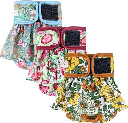 Langsprit Washable Female Dog Diapers (3 Pack) - Reusable Dog Diapers for Female Dogs - Highly Absorbent Dog Dresses for Dogs in Period,Heat or Excitable Urination(Large)