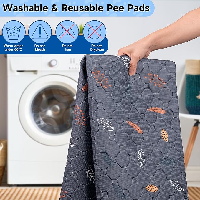 Sunheir 2 Pack Washable Guinea Pig Pee Pads, 24" x 48" Waterproof Reusable Guinea Pig Cage Liners, Absorbent Bedding Training Mat for Small Animal Guinea Pigs Rabbit Bunny Hamster (Leaves - Deep Grey)