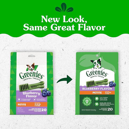 Greenies Veterinarian-Recommended Adult Natural Dental Dog Treats Petite Size, Blueberry Flavor, 12 oz. Pack, 20 Count
