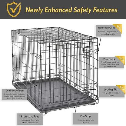 Midwest Homes for Pets 36-Inch New World Crate for Medium-Large Breeds, 41-70 lbs, Single Door Folding Dog Crate, Leak-Proof Tray & Secure Latch, Portable, Durable & Easy to Assemble