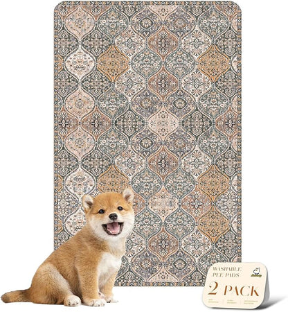nunubaby Washable Pee Pads for Dogs, Stylish, Non-Slip and Leak-Proof Pee Pads. Reusable Potty Pads for Dogs for Crates and Floors.(Brown/Multi, 24" x36" )