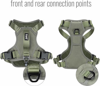 TUG Dog Harness with 2 Leash Connection Points | Adjustable, Padded, Lightweight | Handle on Back | No-Pull Front Clip (Large, Green)