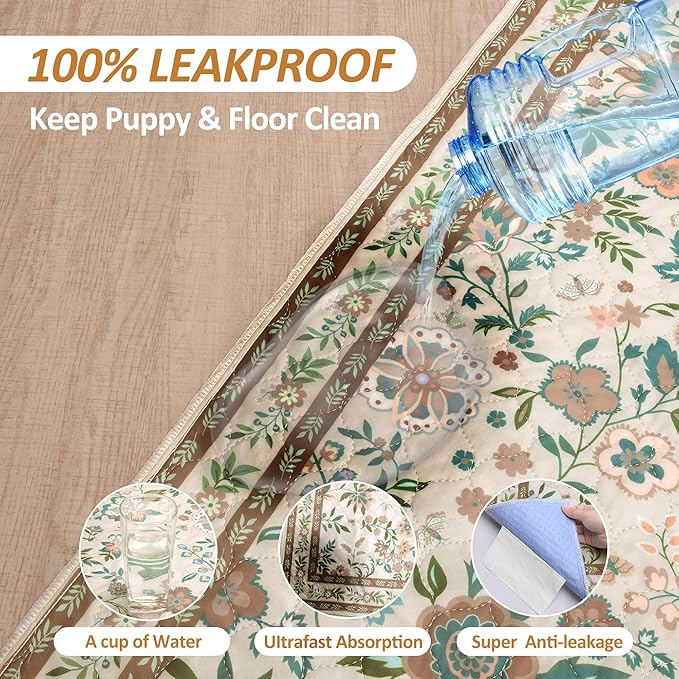 Washable Pee Pads for Dogs, 2 Pack Super Absorbent Reusable Puppy Pads with Colorful Flowers Patterns for Potty Training, Floor, Couch, Bed, and Crate,36"X36"