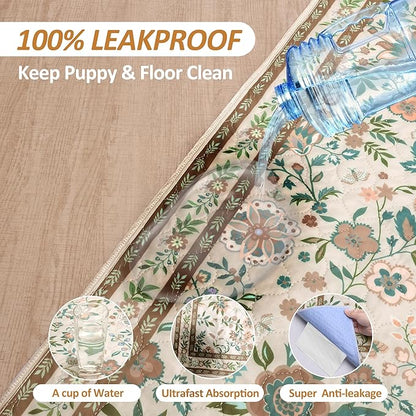 Washable Pee Pads for Dogs, 2 Pack Super Absorbent Reusable Puppy Pads with Colorful Flowers Patterns for Potty Training, Floor, Couch, Bed, and Crate,36"x 48"