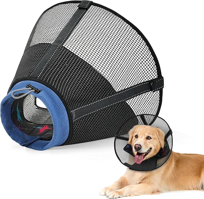 Dog Cone Collar to Stop Licking: Soft Mesh Recovery Collar After Surgery with Detachable Pad, Elizabeth Cone Alternative for Large Medium, Small Dogs, Normal Eating and Drinking (S,Patterned)