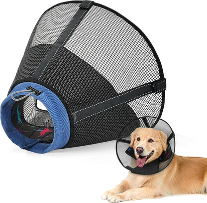 Dog Cone Collar to Stop Licking: Soft Mesh Recovery Collar After Surgery with Detachable Pad, Elizabeth Cone Alternative for Large Medium, Small Dogs, Normal Eating and Drinking (XS,Patterned)