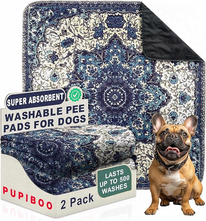 PUPIBOO Washable Pee Pads for Dogs & Cats 54x 54 Super Absorbent Reusable Puppy Training Pads - 100% Waterproof, Leak-Proof, Non-Slip Pet Pads for Housebreaking, Whelping & Indoor Floor Protection