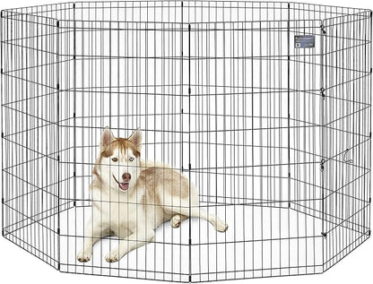 MidWest Homes for Pets 48-Inch Exercise Pen, for Indoor and Outdoor use, 16 Sq Feet of Play, Folding Dog Pen, No Door Design for Maximum Security, Easy to Set Up, Foldable Dog Playpen