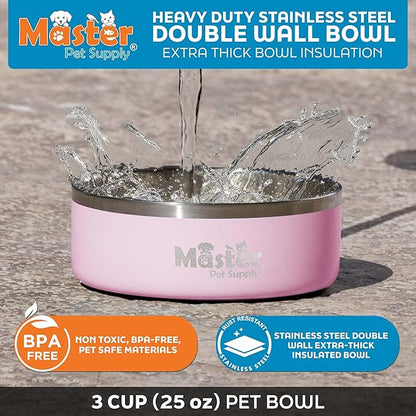 Master Pet Supply Stainless Steel Dog Bowls - 25 oz, Heavy Duty - Rose Quartz, Double Wall Extra-Thick Insulated, Non-Slip Pet Water Bowl for Dogs, Cats & Pets, Anti Rust Metal, Dish Washer Safe