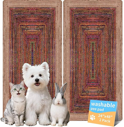 Washable Pee Pads for Dogs, Reusable Puppy Potty Training Pads, Ultra-Absorbent Thick Waterproof Leak-Proof Non-Slip Pads & Mat for Crate, Playpen, Floor, Whelping & Housebreaking , 2 Pack 24"x48"