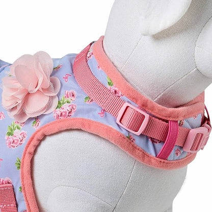 Blueberry Pet Soft & Comfy Floral No Pull Dog Harness Dress, Small Dog Harness, X-Small, Adjustable, Lightweight, Pastel Blue