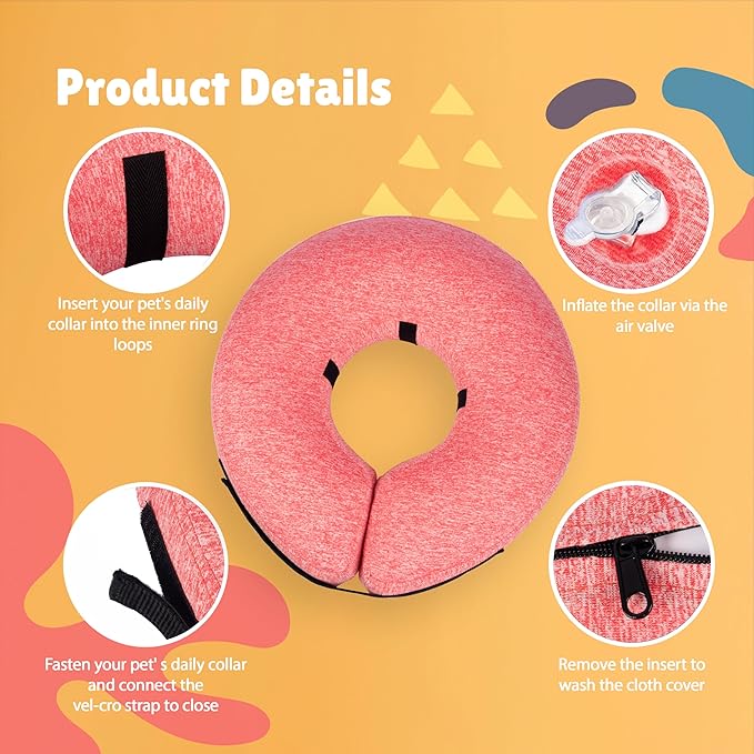 Big Ant Protective Inflatable Collar for Dogs and Cats, Dog Neck Donut Collar, Soft Cone for Dogs After Surgery, Soft Pet Recovery Collar Dog Cone Collar Does Not Block Vision E-Collar (Large, Pink)