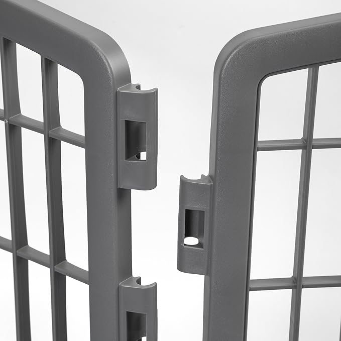 IRIS USA 34'' Pet Playpen 2 Panel Add-On with Connecting Rods, Dog Playpen, Small Medium Large Dogs, Heavy-Duty Molded Plastic, Rust-Free, Non-Skid Rubber Feet, Easy Assemble, Customizable, Gray