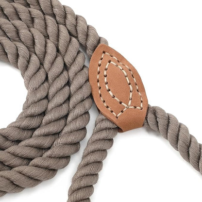 Mile High Life Dog Leash, Braided Cotton Rope Leashes with Leather Tailor Tip with Leather Tip - Heavy Duty Metal Clasp, 4FT, 1/2" Thick - Wedding, Walking Leash for Medium Large Dogs(Camel)