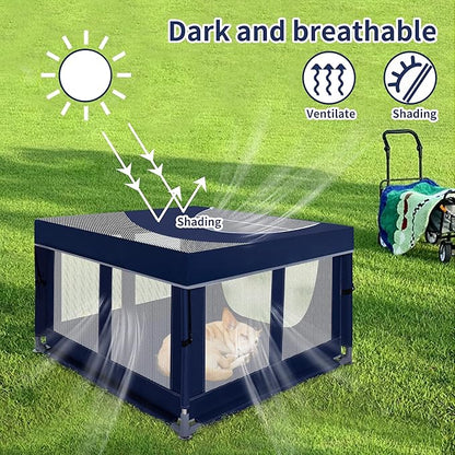 Dog Kitten Playpen with Play Pen Cover for Cat Indoor, 41 x41 x25.5 Puppy Playpen for Small Pet with See-Through Topper Proof Enclosed Door Dog Pen, Sturdy Warm Protable Play Pen for Cat