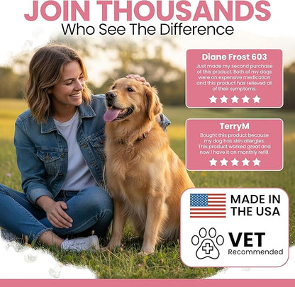 Dog Allergy Chews -180 Delicious Soft Chew Treats - Anti Itch Allergy Relief for Dogs and Cats - Boosts Immune System, Promotes Skin Health - Seasonal Treatment for Pets - Made in The USA