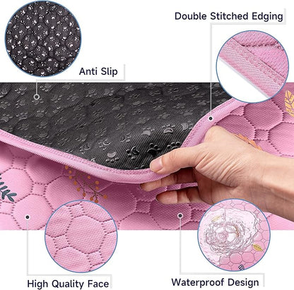 Sunheir Washable Pee Pads for Dogs 2-Pack Reusable Puppy Pads Pet Training Pads, Waterproof Dog Pee Pads for Crate, Whelping Pad, Non-Slip Protects Against Urine Leakage (Leaves - Pink, 24x36)