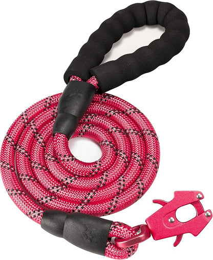 GEIT 2/4/5/6FT Dog Leash, Heavy Duty Rope Leashes, Reflective Nylon Pet Lead with Aluminum Quick Release/Locking Tactical Frog Clip for Small Medium and Large Dogs, Red, 1/2 inch