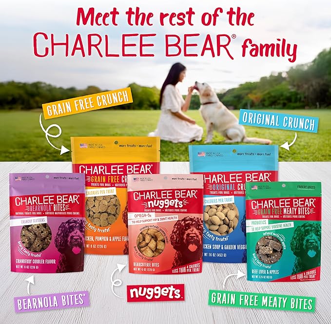 Charlee Bear Crunch Grain Free Dog Treats, Chicken, Pumpkin and Apple, 8 Ounce Resealable Bag, Low Calorie Training Treats for Dogs, Limited Ingredient, Healthy, Crunchy Dog Snacks, Made in USA