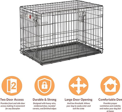 MidWest Homes for Pets 36-Inch LifeStages Crate for Medium-Large Breeds, 41-70 lbs, Double Door Folding Dog Crate with Divider Panel, Leak-Proof Tray & Secure Latch, Heavy-Duty & Easy to Assemble