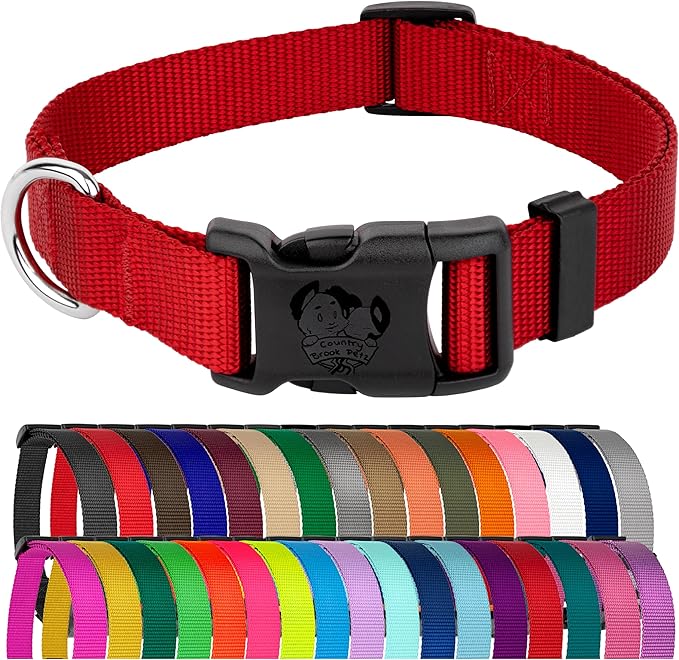 Country Brook Petz - Everyday Nylon Dog Collar for Large, Medium, and Small Dogs and Puppies - for Everyday Use in 10+ Warm Colors (Large, 1 Inch Wide, Red)