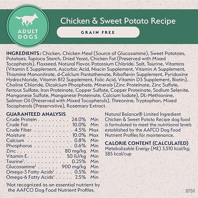 Natural Balance Limited Ingredient Adult Grain-Free Dry Dog Food, Chicken & Sweet Potato Recipe, 24 Pound (Pack of 1)