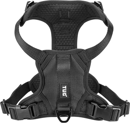 TUG Dog Harness with 2 Leash Connection Points | Adjustable, Padded, Lightweight | Handle on Back | No-Pull Front Clip (XL, Black)
