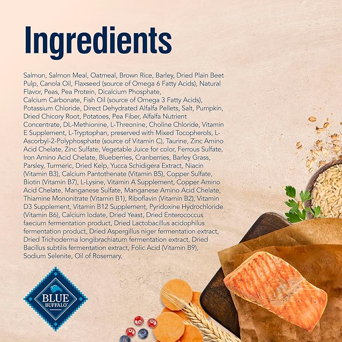 Blue Buffalo True Solutions Skin & Coat Care Natural Dry Dog Food for Adult Dogs, Salmon, 24-lb. Bag
