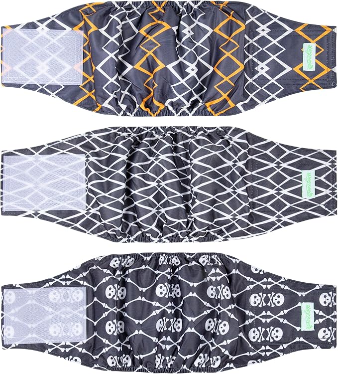 wegreeco Washable Male Dog Belly Band (Stylish Pattern)- Pack of 3 - Washable Male Dog Belly Wrap, Dog Diapers Male (Black Geometric, X-Large)