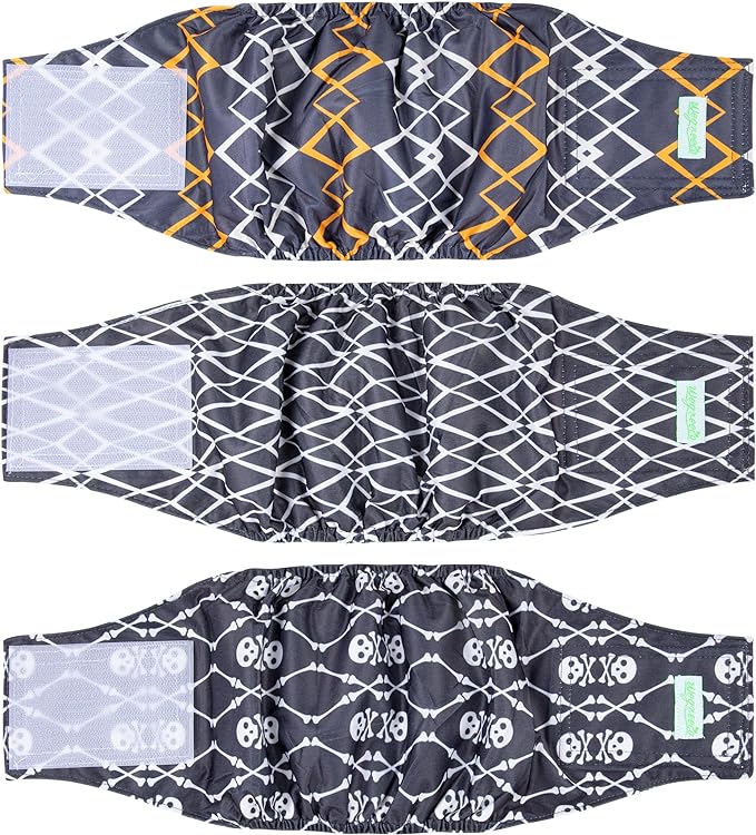 wegreeco Washable Male Dog Belly Band (Stylish Pattern)- Pack of 3 - Washable Male Dog Belly Wrap, Dog Diapers Male (Black Geometric, X-Small)