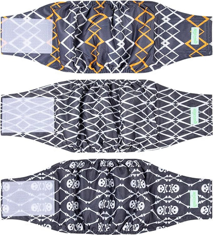 wegreeco Washable Male Dog Belly Band (Stylish Pattern)- Pack of 3 - Washable Male Dog Belly Wrap, Dog Diapers Male (Black Geometric, Medium)