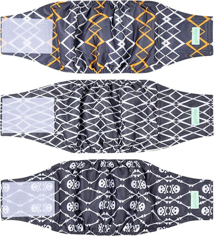 wegreeco Washable Male Dog Belly Band (Stylish Pattern)- Pack of 3 - Washable Male Dog Belly Wrap, Dog Diapers Male (Black Geometric, Small)