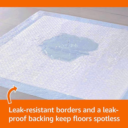 Amazon Basics Scented Dog and Puppy Potty Training Pee Pads, 5-Layer Leak-Proof Super Absorbent with Quick-Dry Surface, Regular Size 22 x 22 Inch, Blue & White, 50 Count