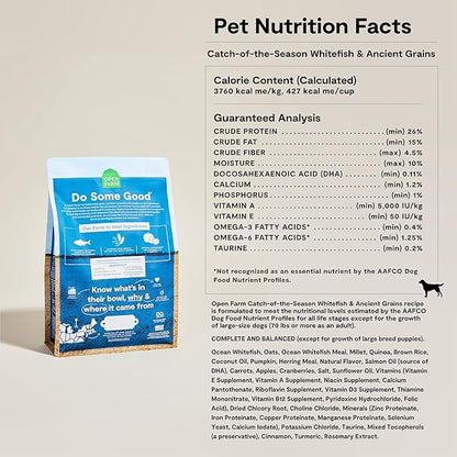 Open Farm, Ancient Grains Dry Dog Food, Protein-Rich & Nutrient Dense, 90% Animal Protein Mixed with Non-GMO Fruits, Veggies and Superfoods, Catch-of-The-Season Whitefish Recipe, 11lb Bag