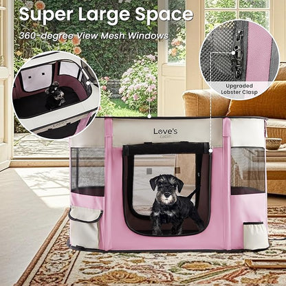 Love's cabin Pet Puppy Dog Playpen, Small Dog Tent Crates Cage Indoor/Outdoor, Portable Exercise Playpen for Cat, Foldable Pop Up Dog Kennel Playpen with Carring Case (S, Light Pink)