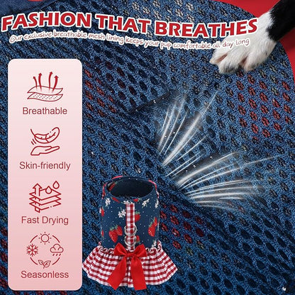 EXPAWLORER Dog Harness Small Medium Sized Dogs, Plaid Dog Dress Bowknot Harness and Leash Set, No Choke No Pull Soft Mesh Vest Cute Princess Puppy Outfits Clothes Costume for Girls Party Cats Navy M