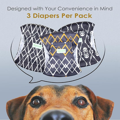 wegreeco Washable Male Dog Belly Band (Stylish Pattern)- Pack of 3 - Washable Male Dog Belly Wrap, Dog Diapers Male (Black Geometric, Large)