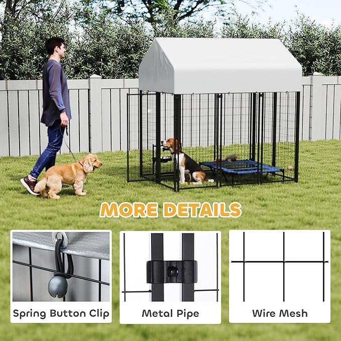 PawHut Outdoor Dog Kennel with Roof, 6' x 4' x 6' Heavy Duty Welded Wire Dog Playpen Enclosure with Escape-Proof Lock, UV-Resistant & Waterproof Cover, for Large Dogs, Chickens, Ducks, Silver