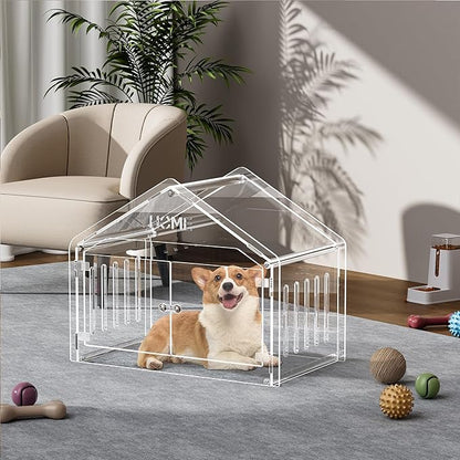 Acrylic Dog House Indoor.Clear Dog Crate for Small Dogs, Modern Indoor Dog Kennel for Most Small Dog Cat Pet (Clear, 15.7 * 21.5 * 27 inch)