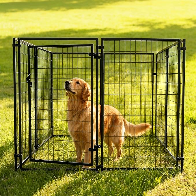 Luna Expandable Outdoor Dog Kennel 10x10x4 ft | Large Heavy-Duty Galvanized Steel Pet Pen with Gate | Powder-Coated Frame | Rust-Resistant Panels | Secure Latch