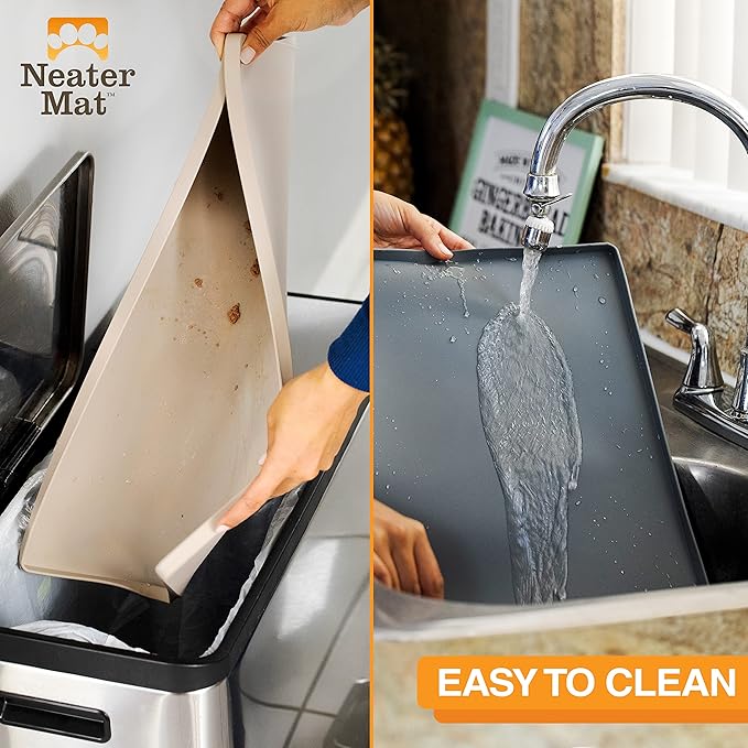 Neater Pet Brands Neater Mat Pet Mats for Food and Water, Cat & Dog Bowl Mat Waterproof Silicone, Feeding Tray, Dog Food Mats for Floors, Placemat w/Raised Edge for Under Bowls, 32" x 24", Light Gray