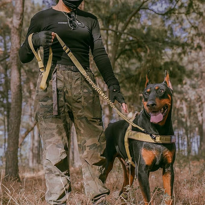 Forestpaw Tactical Dog Leash for Large Dogs,Heavy Duty Bungee Dog Leash with Shock Absorption,2 Padded Handles for Training Running Walking,Adjustable 4-5FT,Khaki