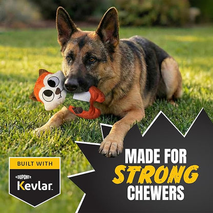 Bite Force -Durable & Strong Dog Toy Fox with Squeaker, Kevlar-Reinforced for Aggressive Chewers for Small Medium Large Dogs - Orange.