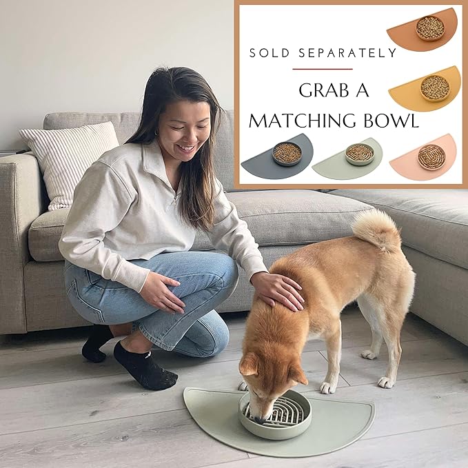 Should We Go - Waterproof Silicone Pet Food Mat - Non-Slip, Spill-Proof Feeding Mat for Floors, Raised Edge Design, Easy-to-Clean, Rubber Pad for Dog & Cat Bowls, 28" Across x 14" Deep, Large-Spruce